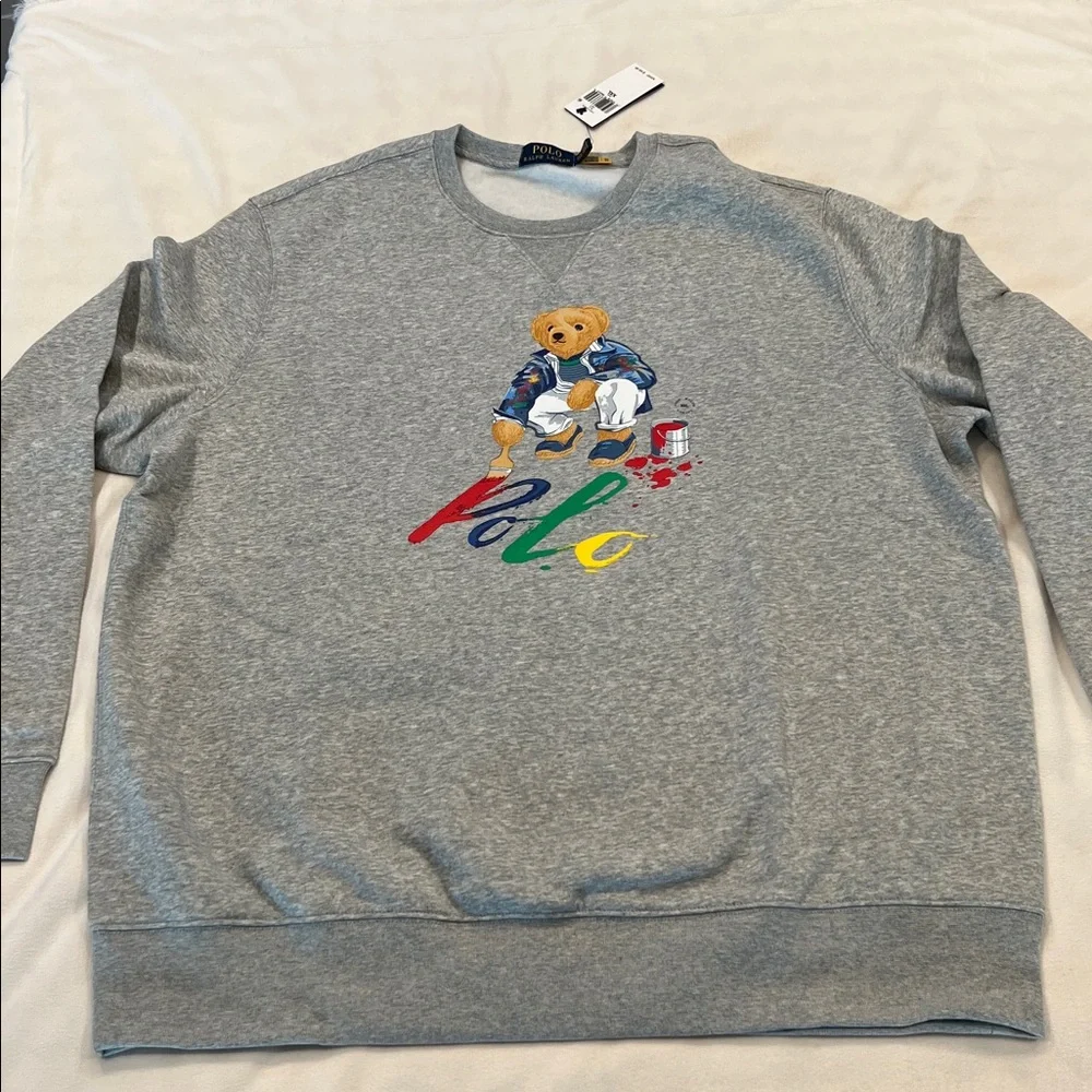 🎉Host Pick🎉2x Polo Ralph Lauren Grey Fleece Polo Bear Crewneck Sweatshirt - Picture 4 of 14